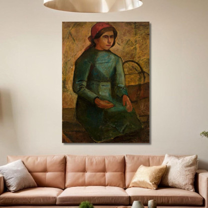 Ragazza In Abito Verde Con Cestino Tadeusz Makowski tmk42 quadro stampato su tela