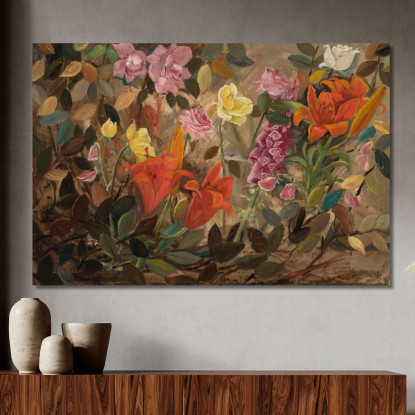 Fiori In Un Giardino Tadeusz Makowski tmk60 quadro stampato su tela