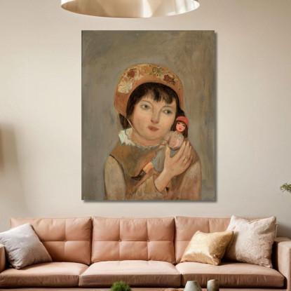 Bambina Con Una Bambola Tadeusz Makowski tmk105 quadro stampato su tela