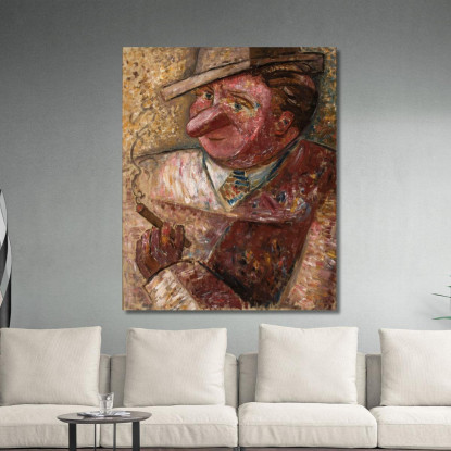 Ritratto Di Un Uomo Con Cappello E Sigaro Tadeusz Makowski tmk148 quadro stampato su tela