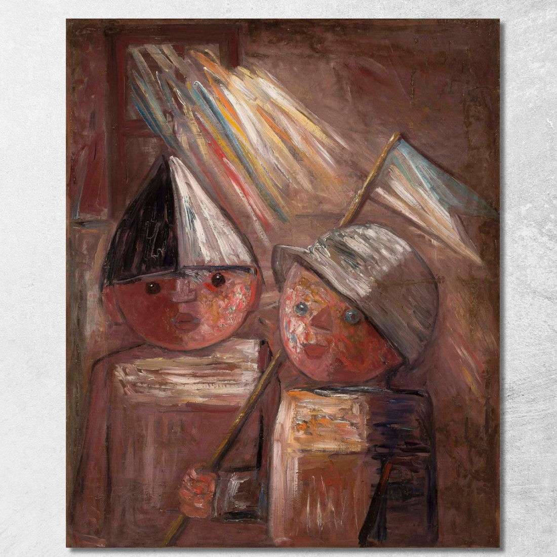 Due Bambini Con Una Bandiera Tadeusz Makowski tmk186 quadro stampato su tela Due Bambini Con Una Bandiera Tadeusz Makowski tmk186 quadro stampato su tela