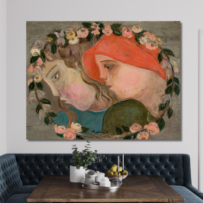Due Teste Di Bambine In Una Ghirlanda Di Fiori Tadeusz Makowski tmk189 quadro stampato su tela