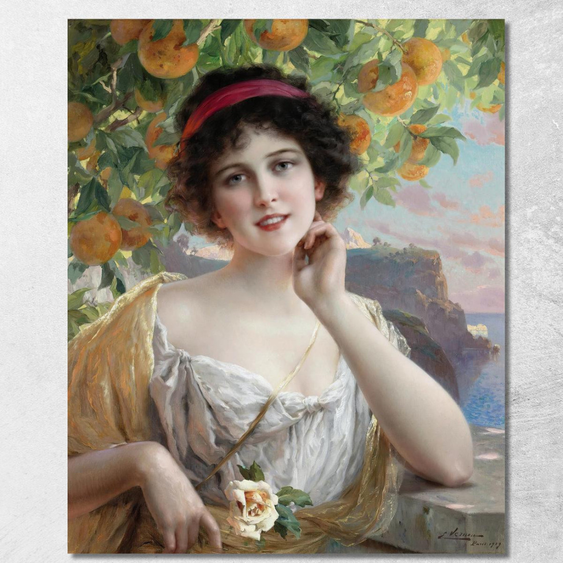 Bellezza Sotto L'Albero D'Arancio Emile Vernon evr4 quadro stampato su tela