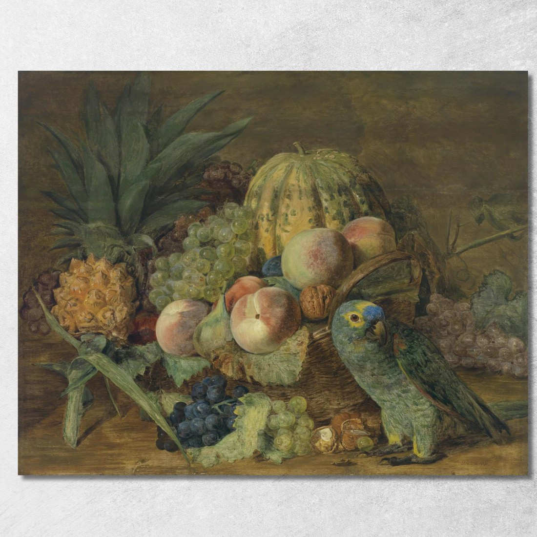 Natura Morta Di Frutta Con Pappagallo Ferdinand Georg Waldmüller fgw59 quadro stampato su tela Natura Morta Di Frutta Con Pappagallo Ferdinand Georg Waldmüller fgw59 quadro stampato su tela