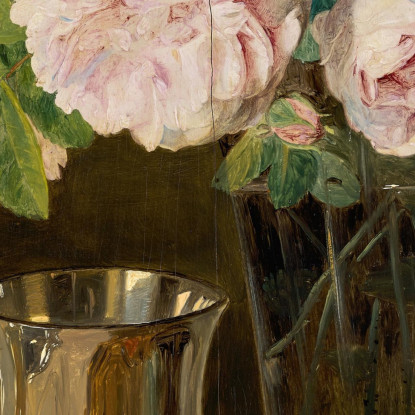 Rose In Un Bicchiere: Natura Morta Con Rose Candelabro E Coppa D'Argento Ferdinand Georg Waldmüller fgw95 quadro stampato su te