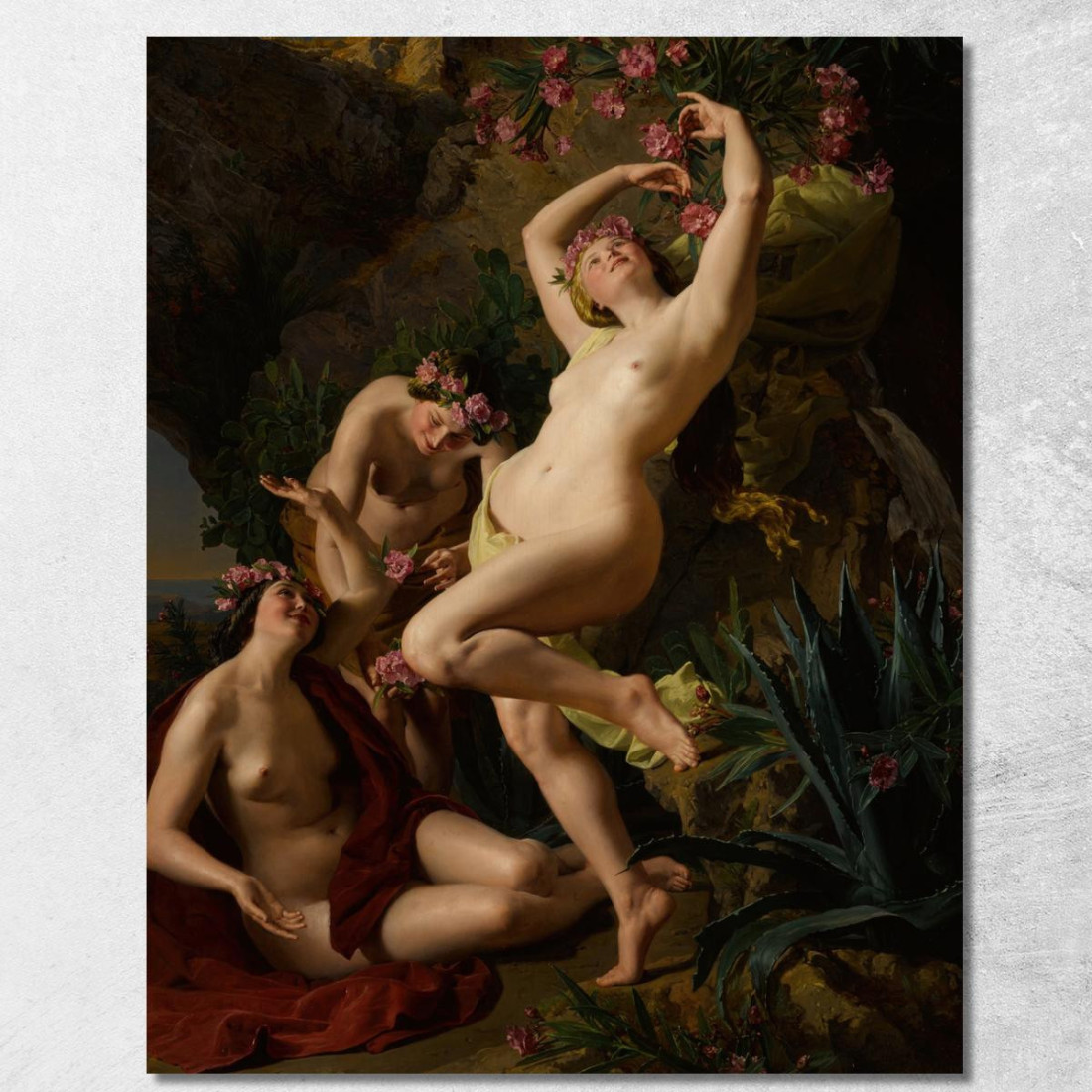 Tre Grazie Incoronate Di Rose Ferdinand Georg Waldmüller fgw118 quadro stampato su tela Tre Grazie Incoronate Di Rose Ferdinand Georg Waldmüller fgw118 quadro stampato su tela
