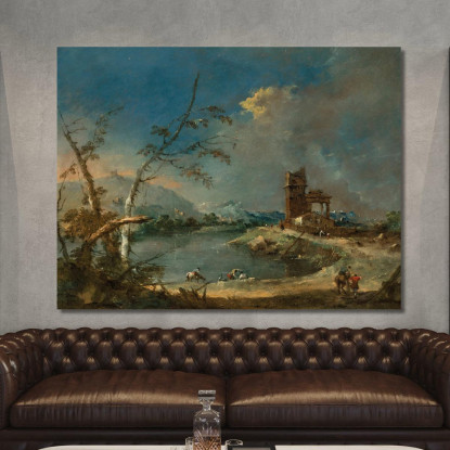 Un Capriccio Di Una Torre Rustica Accanto A Un Lago Francesco Guardi fgr1 quadro stampato su tela