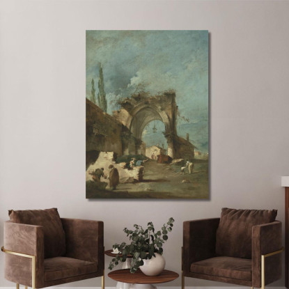 Un Capriccio Di Edifici Con Figure Presso Un Arco In Rovina Francesco Guardi fgr2 quadro stampato su tela