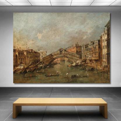 Il Ponte Di Rialto E La Riva Del Vin Venezia Francesco Guardi fgr34 quadro stampato su tela