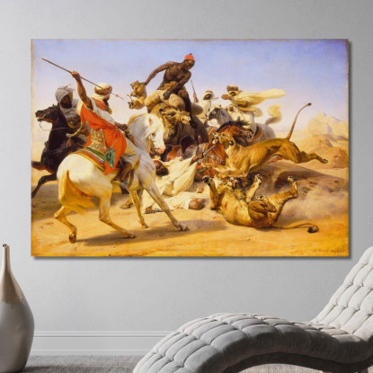 La Caccia Al Leone Horace Vernet hvr39 quadro stampato su tela
