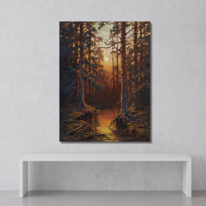 Tramonto Nella Foresta Julius Sergius Klever jsk9 quadro stampato su tela