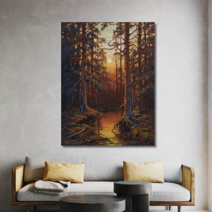 Tramonto Nella Foresta Julius Sergius Klever jsk9 quadro stampato su tela
