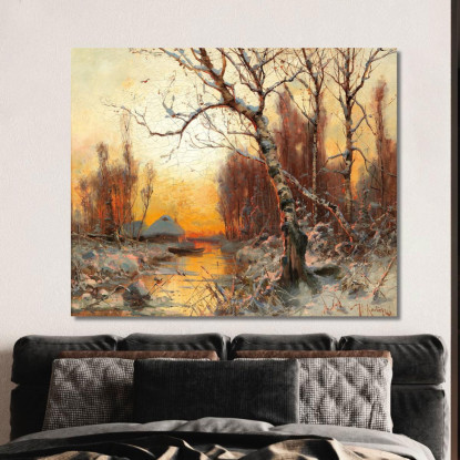 Paesaggio Invernale Con Betulla Nella Luce Serale Julius Sergius Klever jsk27 quadro stampato su tela