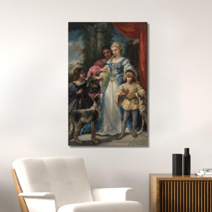 Donna Con I Cani Narcisse-Virgile Diaz de La Peña nvd24 quadro stampato su tela
