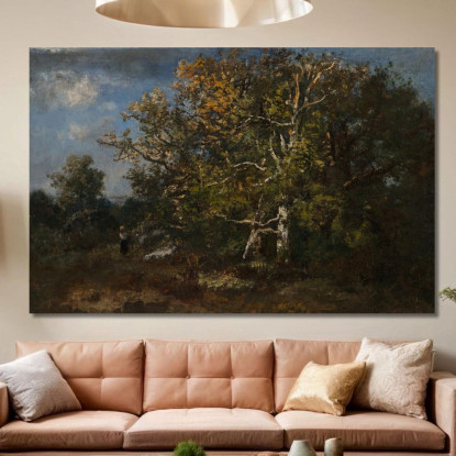 Contadina Nella Foresta D'Autunno Narcisse-Virgile Diaz de La Peña nvd54 quadro stampato su tela