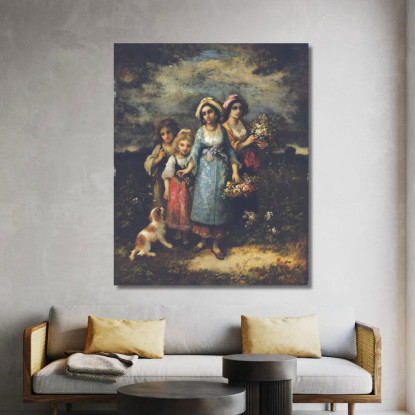 Raccogliendo Fiori Narcisse-Virgile Diaz de La Peña nvd56 quadro stampato su tela