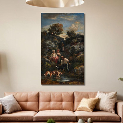 Quattro Bohémiens E Cani A Uno Stagno Vicino Alle Rocce Narcisse-Virgile Diaz de La Peña nvd59 quadro stampato su tela