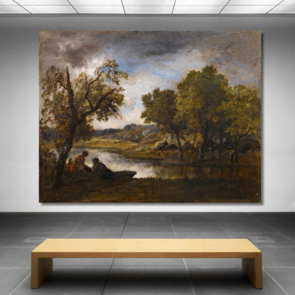 Due Bagnanti Sulla Riva Di Un Lago Narcisse-Virgile Diaz de La Peña nvd77 quadro stampato su tela