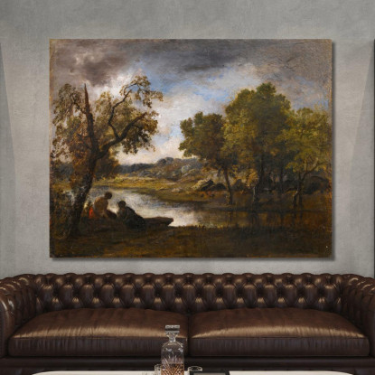 Due Bagnanti Sulla Riva Di Un Lago Narcisse-Virgile Diaz de La Peña nvd77 quadro stampato su tela
