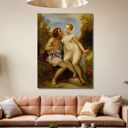 Venere E Adone Narcisse-Virgile Diaz de La Peña nvd84 quadro stampato su tela
