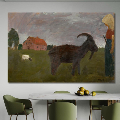 Contadina Con Due Capre Davanti A Una Fattoria Paula Modersohn-Becker pmb8 quadro stampato su tela