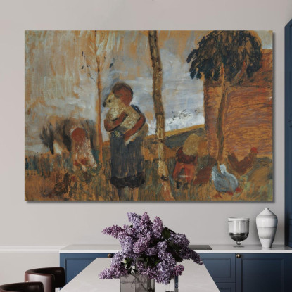 Bambini E Galline Davanti A Un Paesaggio Paula Modersohn-Becker pmb9 quadro stampato su tela