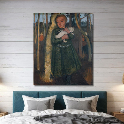 Ragazza In Una Foresta Di Betulle Con Gatto Paula Modersohn-Becker pmb14 quadro stampato su tela