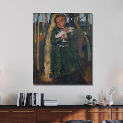 Ragazza In Una Foresta Di Betulle Con Gatto Paula Modersohn-Becker pmb14 quadro stampato su tela