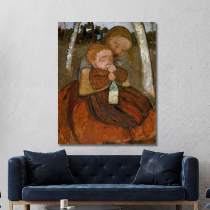 Ragazza Con Un Bambino Tra Le Betulle Paula Modersohn-Becker pmb18 quadro stampato su tela