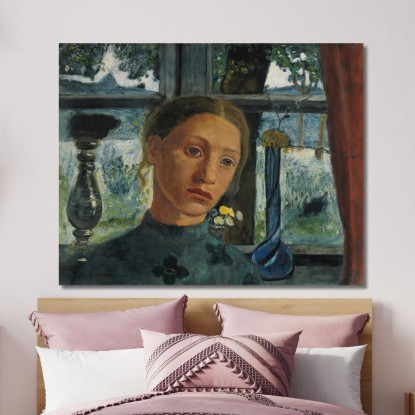 Testa Di Una Ragazza Davanti A Una Finestra Paula Modersohn-Becker pmb20 quadro stampato su tela