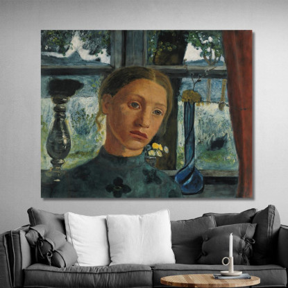 Testa Di Una Ragazza Davanti A Una Finestra Paula Modersohn-Becker pmb20 quadro stampato su tela