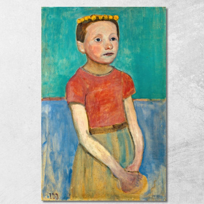 Mezza Figura Di Una Ragazza Con Una Corona Gialla Tra I Capelli Paula Modersohn-Becker pmb22 quadro stampato su tela