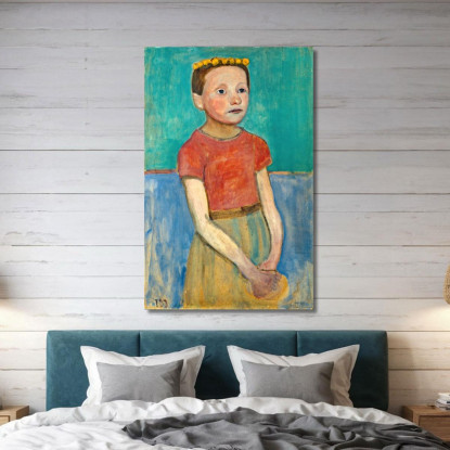 Mezza Figura Di Una Ragazza Con Una Corona Gialla Tra I Capelli Paula Modersohn-Becker pmb22 quadro stampato su tela