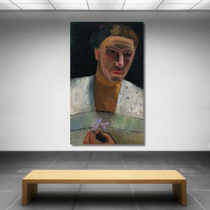 Ritratto A Mezza Figura Di Lee Hoetger Con Fiore Paula Modersohn-Becker pmb23 quadro stampato su tela