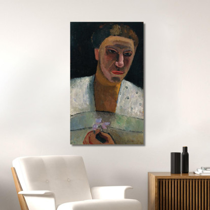 Ritratto A Mezza Figura Di Lee Hoetger Con Fiore Paula Modersohn-Becker pmb23 quadro stampato su tela