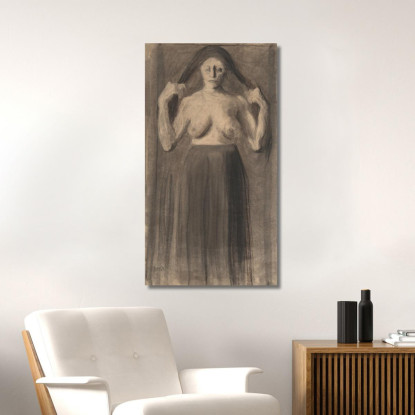 Donna Seminudа Che Tiene I Capelli Separati Paula Modersohn-Becker pmb24 quadro stampato su tela