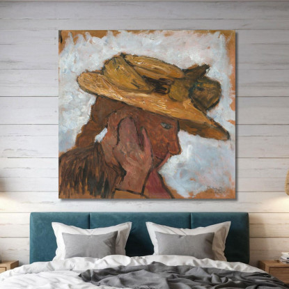 Ragazza Con Cappello Di Paglia In Profilo Verso Destra Paula Modersohn-Becker pmb32 quadro stampato su tela