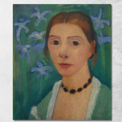 Autoritratto Davanti A Uno Sfondo Verde Con Un'Iride Blu Paula Modersohn-Becker pmb39 quadro stampato su tela