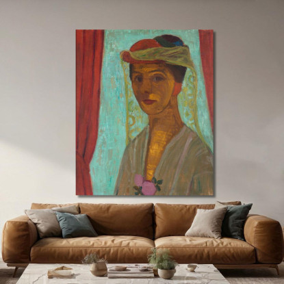 Autoritratto Con Cappello E Velo Paula Modersohn-Becker pmb42 quadro stampato su tela