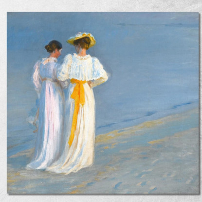 Anna Ancher E Marie Krøyer Sulla Spiaggia Di Skagen Peder Severin Krøyer psk6 quadro stampato su tela