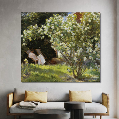 Rose. Marie Krøyer Seduta Sulla Sedia A Sdraio Nel Giardino Della Casa Della Signora Bendsen Peder Severin Krøyer psk50 quadro