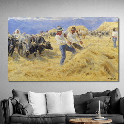 Trebbiatura Negli Abruzzi. Cività D'Antino Peder Severin Krøyer psk62 quadro stampato su tela