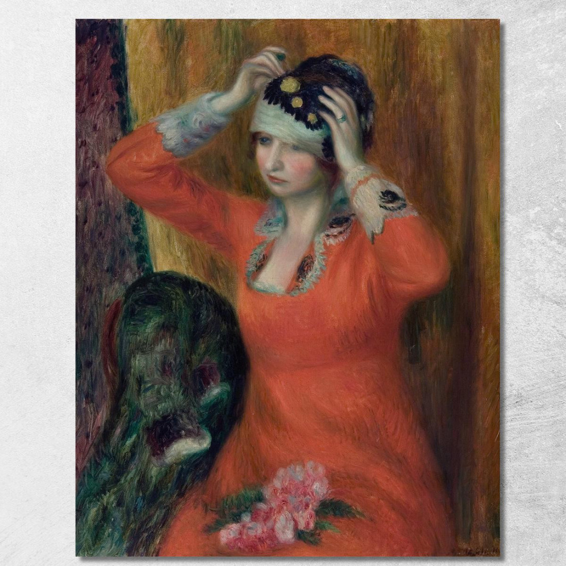Ragazza In Vestito Rosso Che Si Mette Il Cappello William James Glackens wjg19 quadro stampato su tela Ragazza In Vestito Rosso Che Si Mette Il Cappello William James Glackens wjg19 quadro stampato su tela
