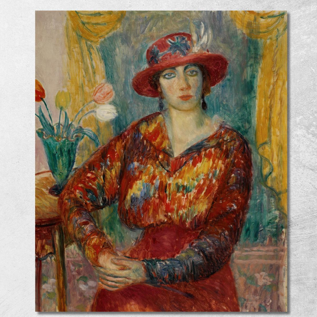 Donna In Camicetta Rossa Con Tulipani William James Glackens wjg64 quadro stampato su tela Donna In Camicetta Rossa Con Tulipani William James Glackens wjg64 quadro stampato su tela