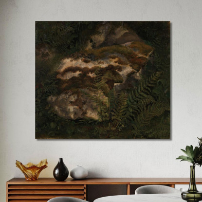 Studio Di Una Pietra Coperta Di Muschio E Felci Adolph Tidemand atd78 quadro stampato su tela