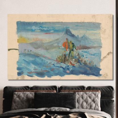 Cacciatori In Un Paesaggio Arnold Peter Weisz-Kubínčan apw32 quadro stampato su tela