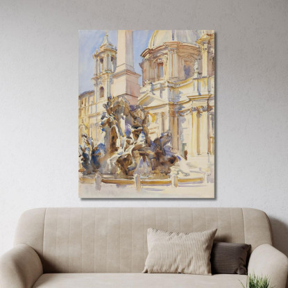 Piazza Navona Rome John Singer Sargent jss215 quadro stampato su tela