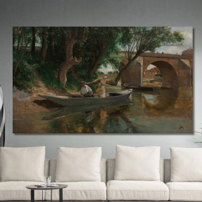 Ponte A Poissy Pescatori Con Lenza Ernest Meissonier ems11 quadro stampato su tela