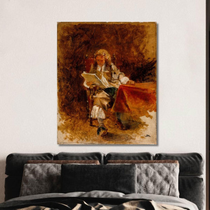 Studio Di Un Cavaliere Seduto Che Legge Ernest Meissonier ems31 quadro stampato su tela