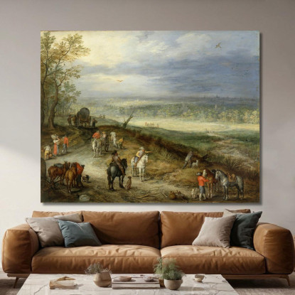 Paesaggio Esteso Con Viaggiatori Su Una Strada Di Campagna Jan Brueghel The Elder jbe14 quadro stampato su tela